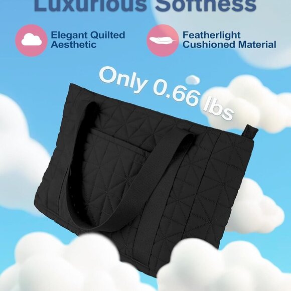 Women Tote Bag Quilted Zipper Large Capacity Shoulder Purse for Work Travel - Picture 4 of 9